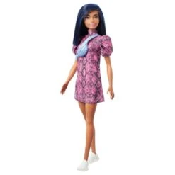 MATTEL GHW57 - Barbie - Fashionistas Puppe (blauhaarig) Mit Schlangenmusterkleid
